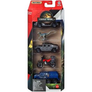 Matchbox Jurassic World 4 Carros e 1 Velociraptor - Mattel