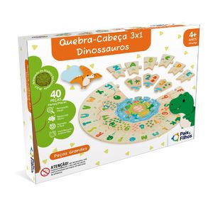 Quebra-cabeça 3X1 Dinossauros 40 Peças - Pais e Filhos