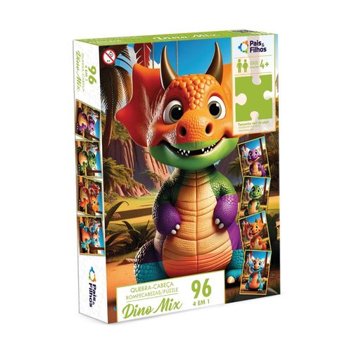 Quebra-Cabe a 4 em 1 Dino Mix 96 Pe as - Pais e Filhos 0