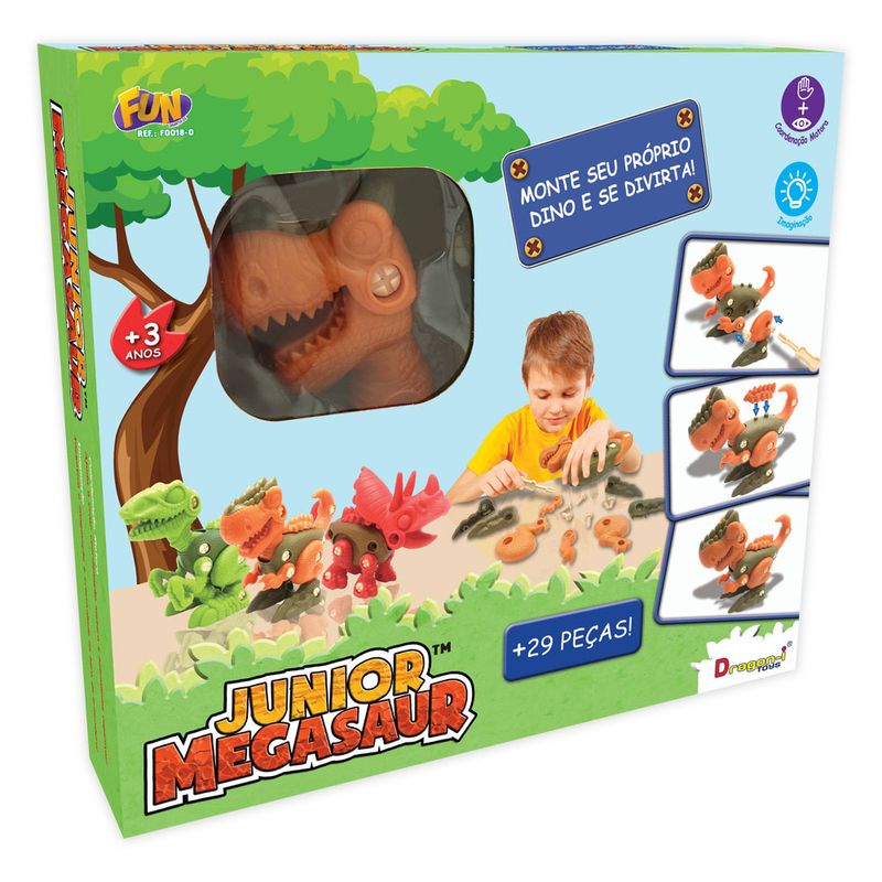Junior-Megasaur-Monte-Seu-Dino-T-Rex-Marrom---Fun-Divirta-se