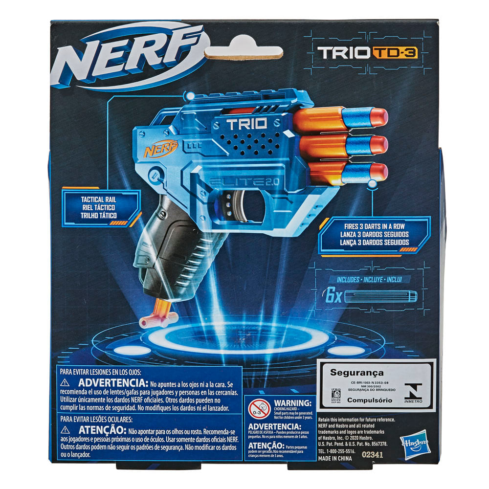 Nerf Elite 2.0 Lançador Trio TD-3 6 Arminha Dardos Espuma - Hasbro