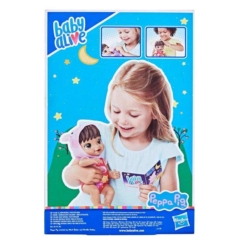 Boneca Baby Alive Boa Noite Peppa Pig Roupa De Dormir Morena