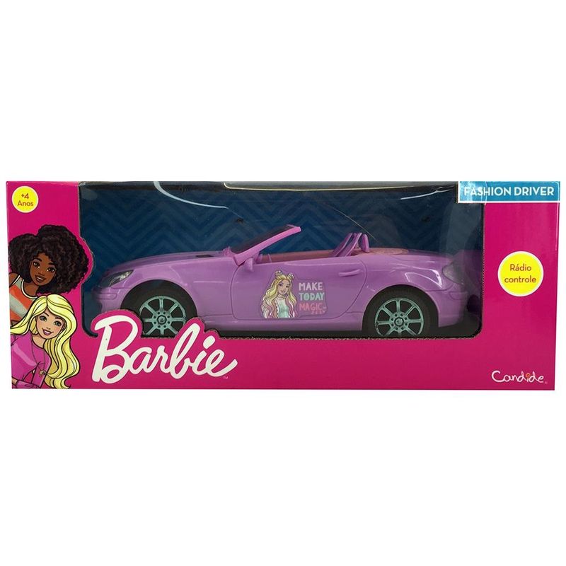 Carrinho Barbie de Controle Remoto Conversível Rosa Viajante Fashion Driver