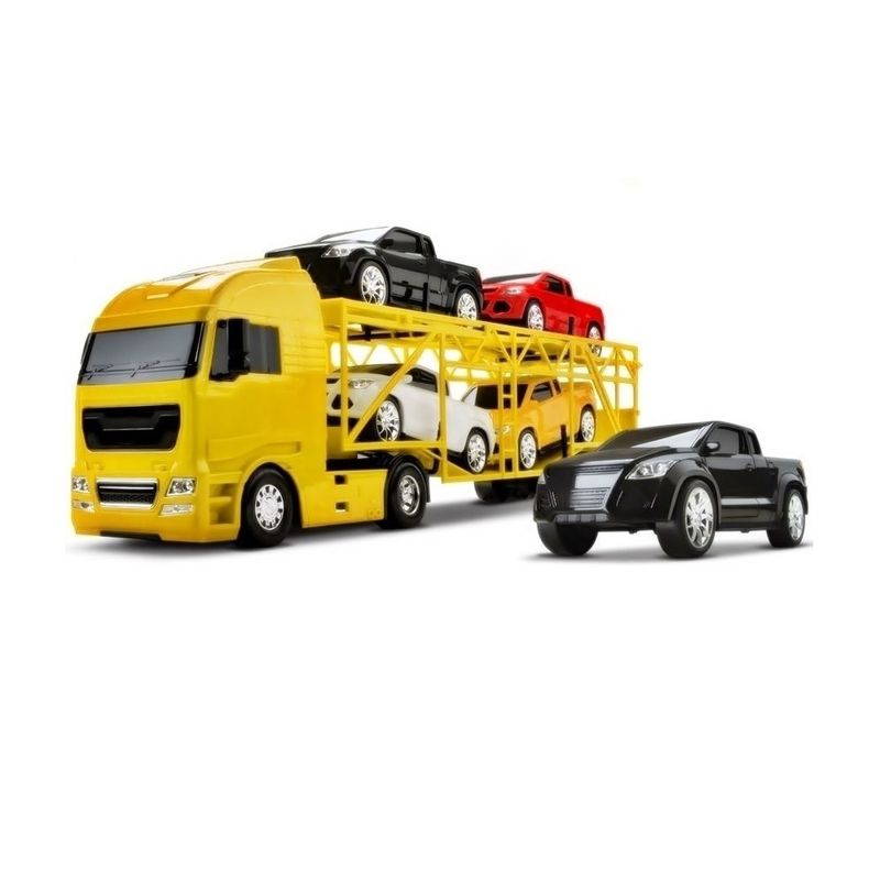 Caminhao-Cegonheira-Diamond-Amarelo-Com-4-Carrinhos---Roma
