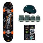 Skate-Hot-Wheels-Com-Acessorios-de-Seguranca-Preto---Fun-Divirta-se