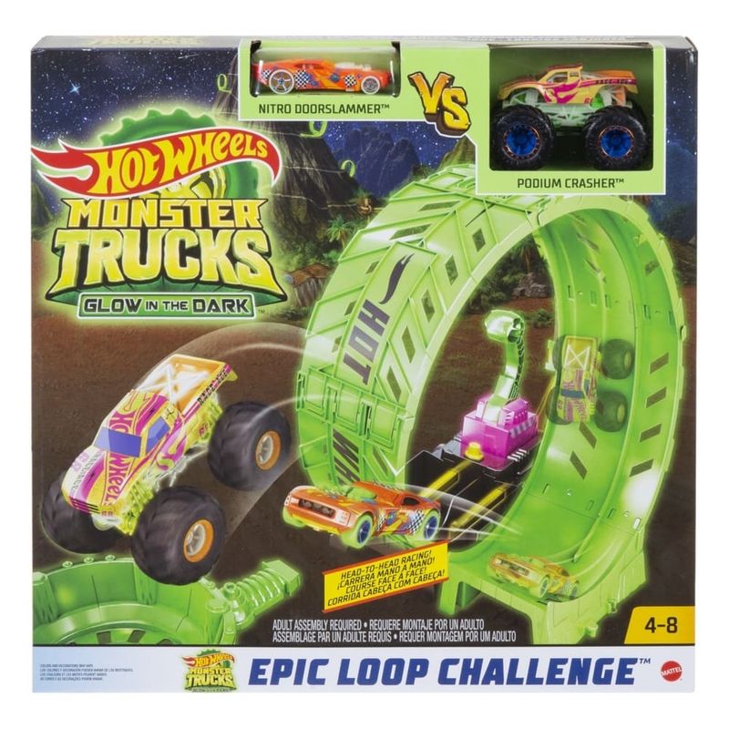 Conjunto Pista E Acessórios - Hot Wheels - Monster Trucks - Desafio Corrida  Esmagadora - Mattel