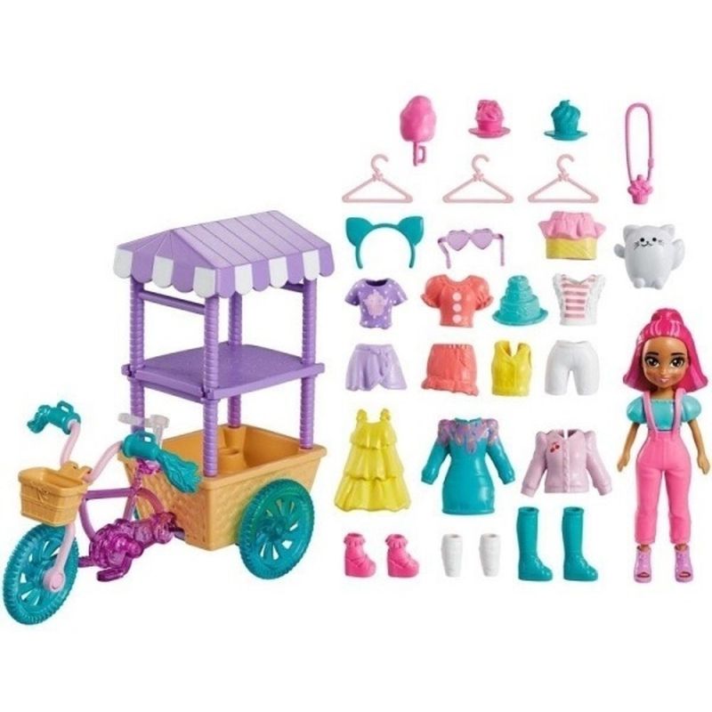 Mini Boneca - Polly Pocket - Polly com Carro de Carnaval - Carro