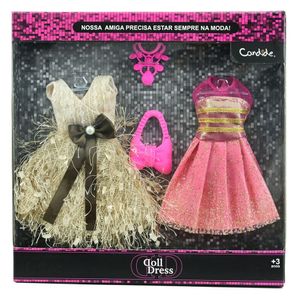 Vestido para Boneca Kit 2 Looks Bege e Rosa - Candide