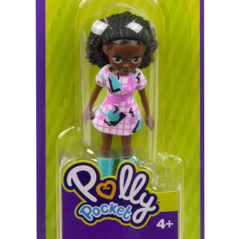 Polly Pocket Boneca Básica Vestido Xadrez Rosa - Mattel - nivalmix