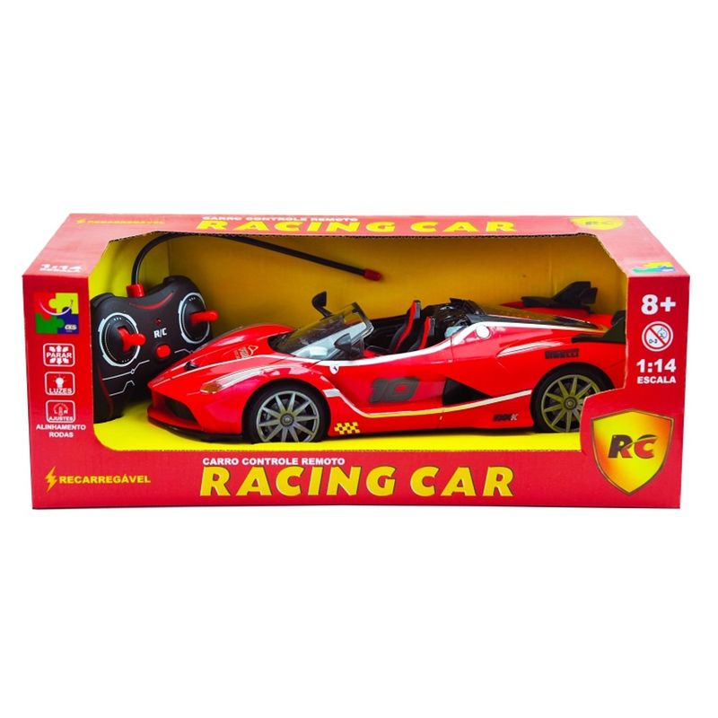 Carrinho Carro Controle Remoto 1:14 Corrida 33cm - Vermelho em