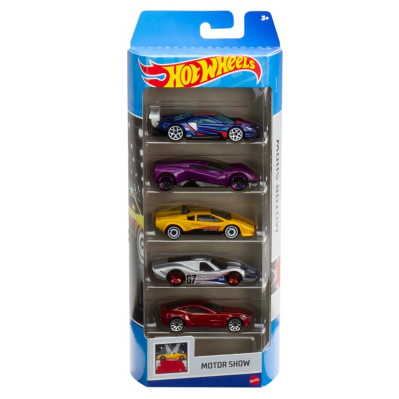 Hot-Wheels-Basics-Pack-com-5-Carros-Motor-Show---Mattel