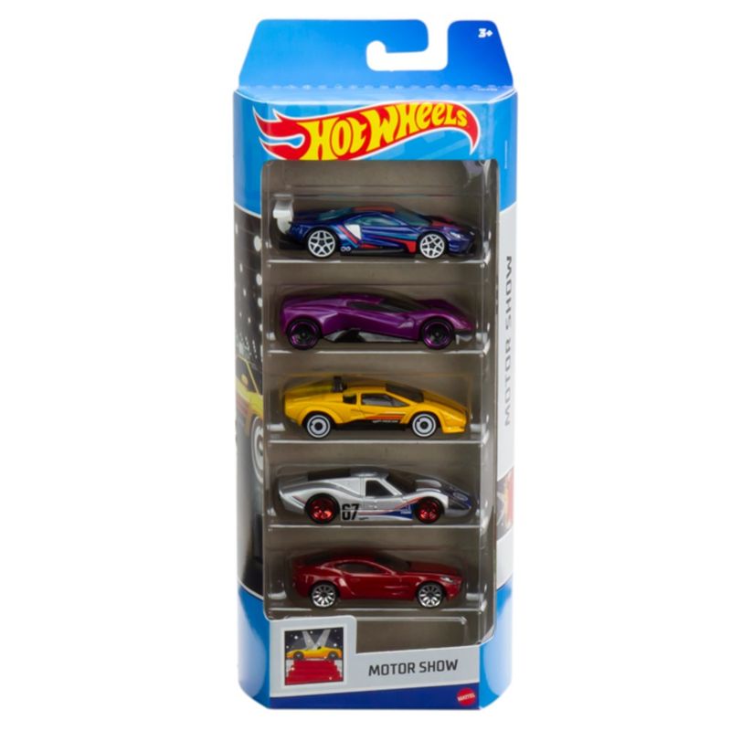 Hot-Wheels-Basics-Pack-com-5-Carros-Motor-Show---Mattel