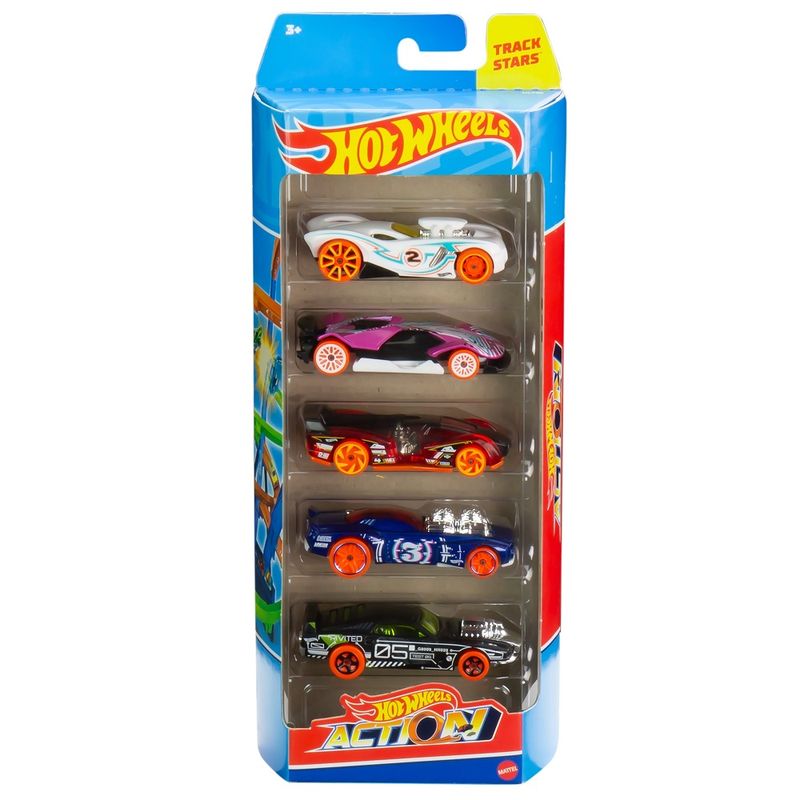 Hot-Wheels-Basics-Pack-com-5-Carros-HW-Action---Mattel