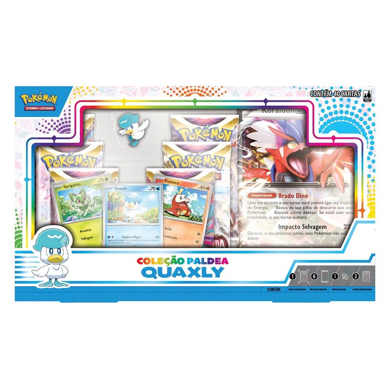 Box Pokémon Coleção Paldea Miraidon Ex 40 Cartas Fuecoco - Laranja