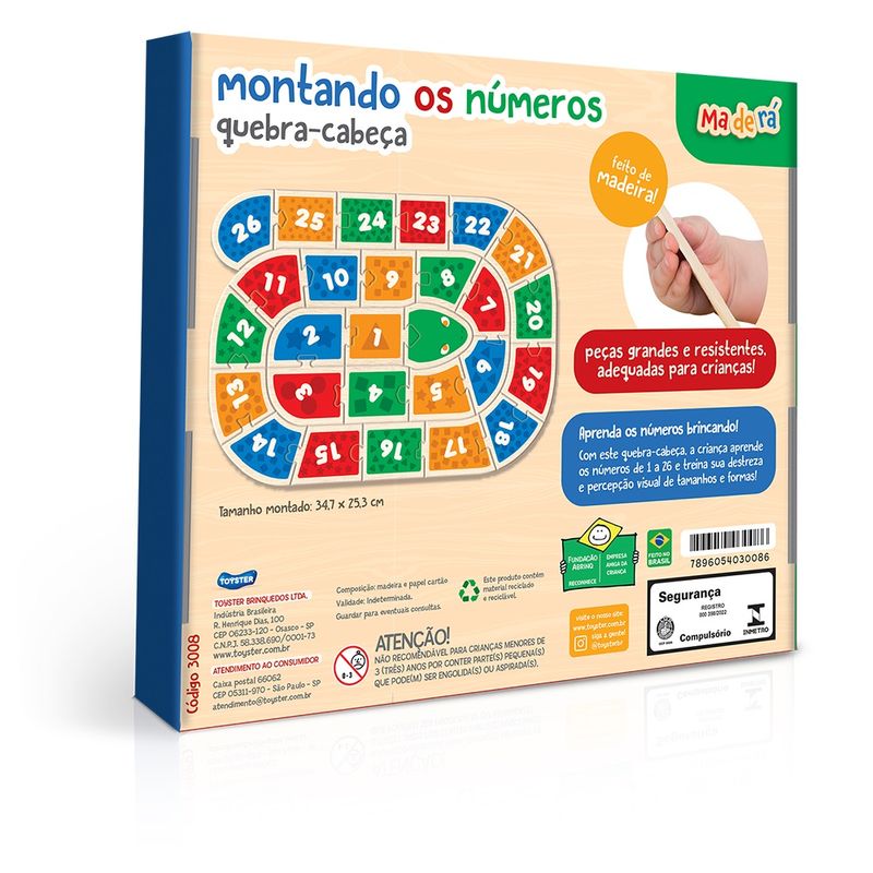 Quebra-Cabeça - Montando os Números do 1 ao 20 - 20 Peças - Toyster