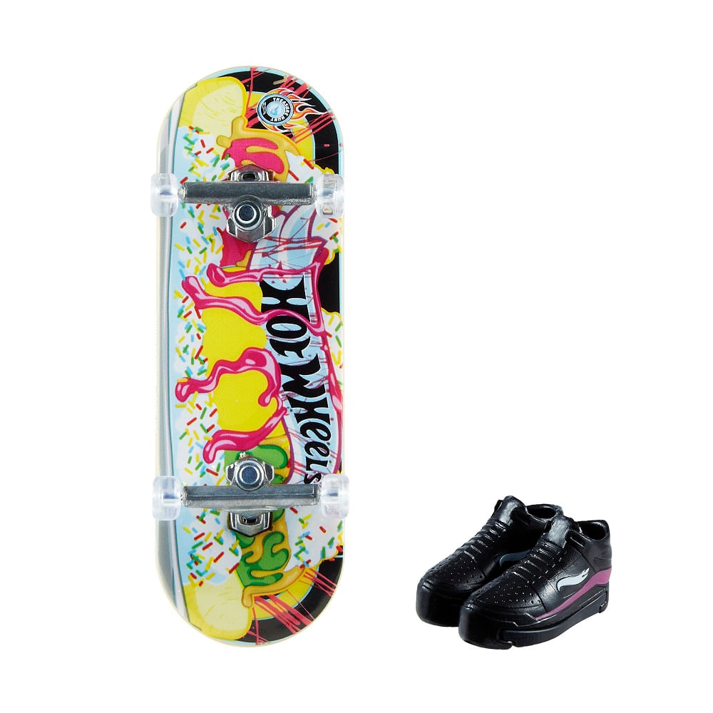 Hot Wheels Skateboard Skate de Dedo com Tênis Preto - Mattel