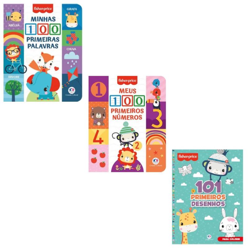 Kit-Fisher-Price-3-Livros-100-Primeiras---Ciranda-Cultural